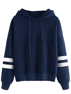 Sweatshirt Pullover Fleece Drop Shoulder Striped Hoodie