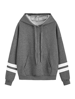 Sweatshirt Pullover Fleece Drop Shoulder Striped Hoodie