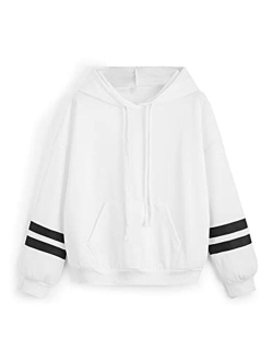 Sweatshirt Pullover Fleece Drop Shoulder Striped Hoodie