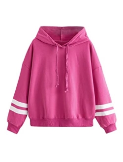 Sweatshirt Pullover Fleece Drop Shoulder Striped Hoodie