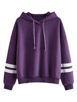 Sweatshirt Pullover Fleece Drop Shoulder Striped Hoodie