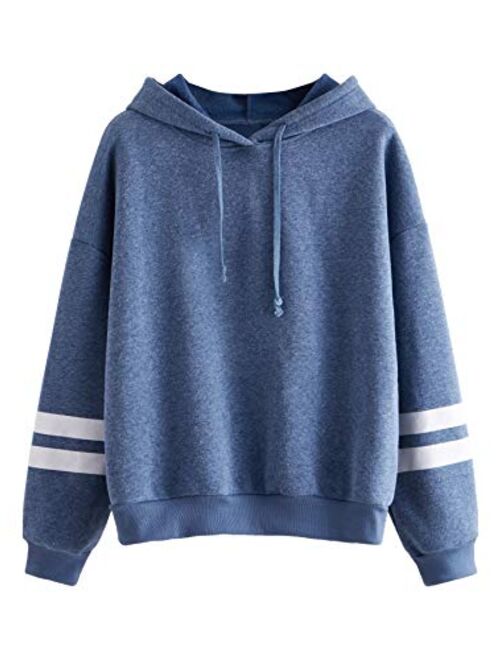 SweatyRocks Sweatshirt Pullover Fleece Drop Shoulder Striped Hoodie