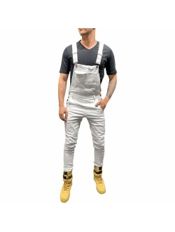 WOCACHI Mens Overalls Bib Jumpsuit Jeans Denim Bib Dungarees Trousers Ripped Suspender Pants with Pockets