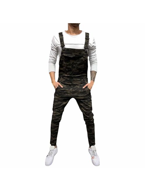 WOCACHI Mens Overalls Bib Jumpsuit Jeans Denim Bib Dungarees Trousers Ripped Suspender Pants with Pockets