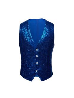 PYJTRL Mens Fashion Full Sequins Paillette Waistcoat