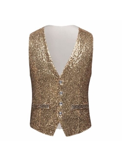 PYJTRL Mens Fashion Full Sequins Paillette Waistcoat