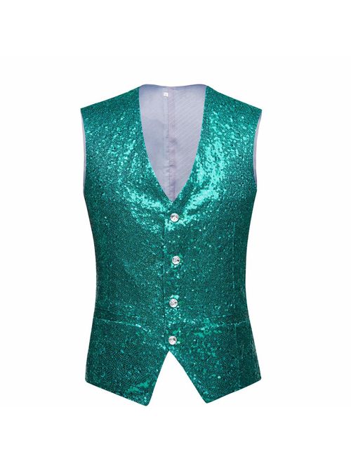 PYJTRL Mens Fashion Full Sequins Paillette Waistcoat