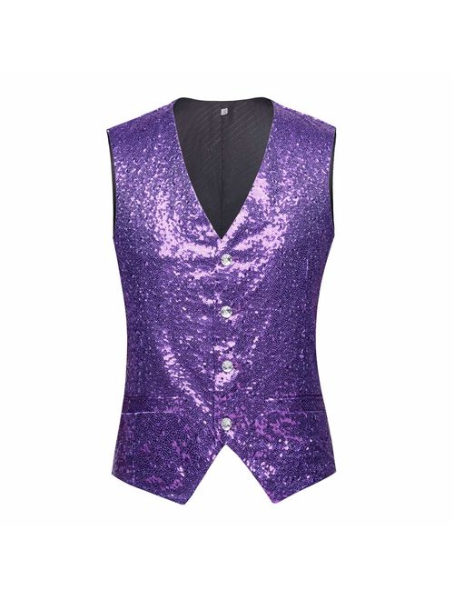 PYJTRL Mens Fashion Full Sequins Paillette Waistcoat