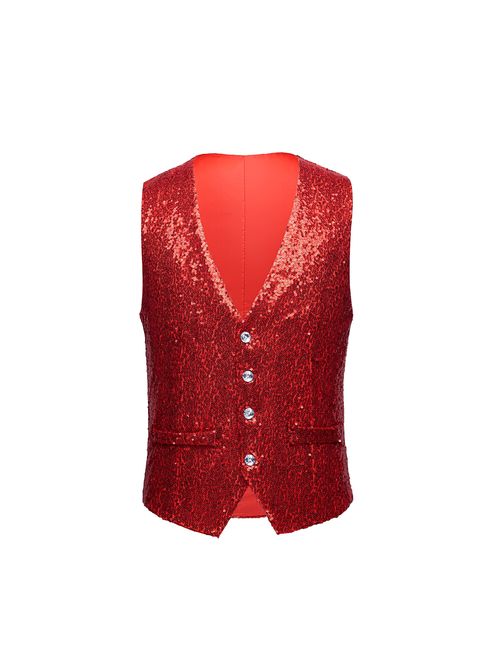 PYJTRL Mens Fashion Full Sequins Paillette Waistcoat