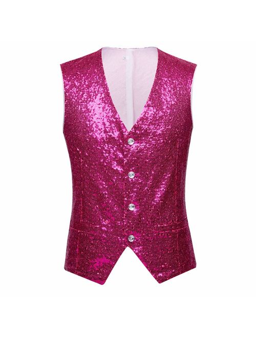 PYJTRL Mens Fashion Full Sequins Paillette Waistcoat