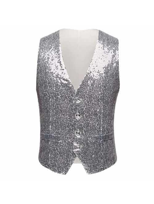 PYJTRL Mens Fashion Full Sequins Paillette Waistcoat