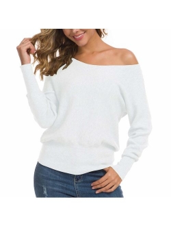 Feiersi Women's Off Shoulder Sweater Long Sleeve Loose Pullover Knit Jumper