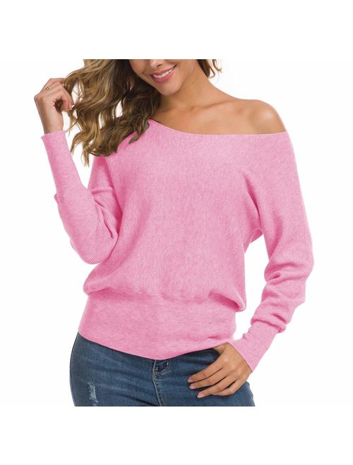 Feiersi Women's Off Shoulder Sweater Long Sleeve Loose Pullover Knit Jumper