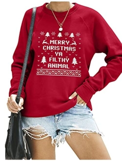 Womens Crewneck Sweatshirt Long Sleeve Raglan Letter Print Terry Casual Cute Pullover Top