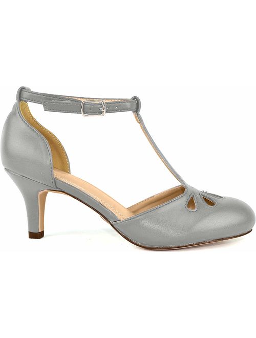 Chase & Chloe New Kimmy-36 Women's Teardrop Cut Out T-Strap Mid Heel Dress Pumps