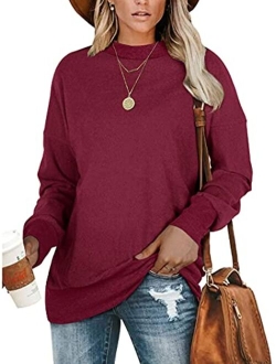 PLMOKEN Plus Size Sweatshirts for Women Casual Long Sleeve Round Neck Shirts tunic tops for Leggings M-4XL