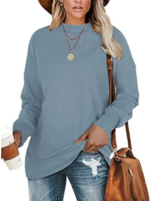 PLMOKEN Plus Size Sweatshirts for Women Casual Long Sleeve Round Neck Shirts tunic tops for Leggings M-4XL