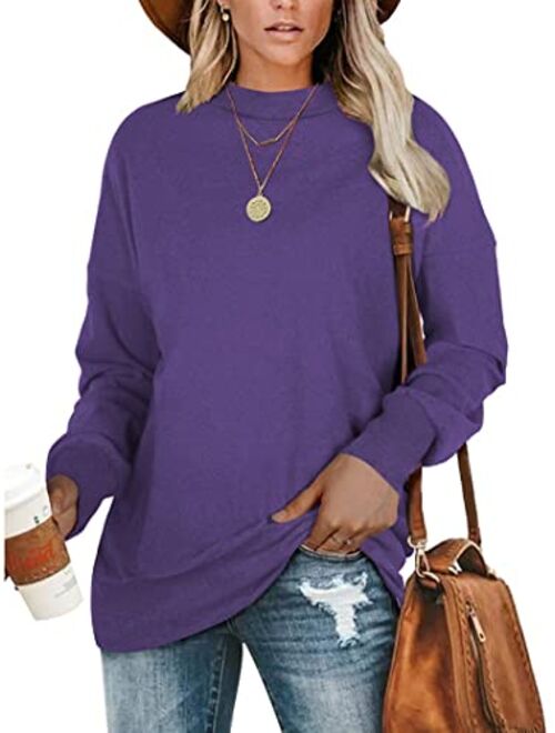 PLMOKEN Plus Size Sweatshirts for Women Casual Long Sleeve Round Neck Shirts tunic tops for Leggings M-4XL