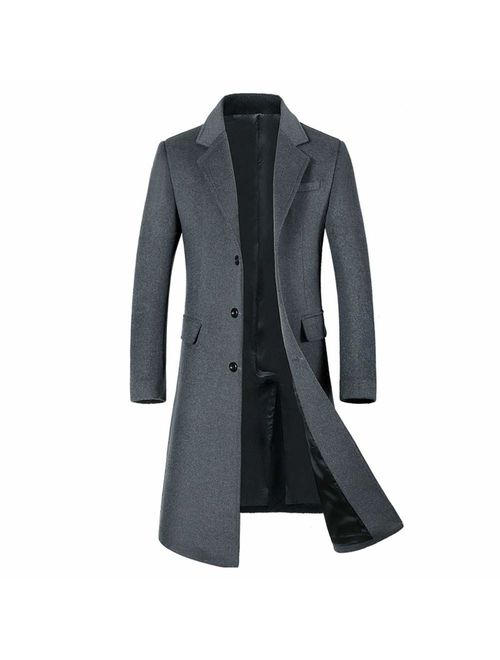 Allywit Men's Trench Coat Wool Business Gentlemen Winter Long Pea Coat Overcoat