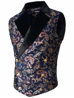 VATPAVE Mens Victorian Double Breasted Vest Gothic Steampunk Waistcoat