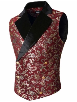 VATPAVE Mens Victorian Double Breasted Vest Gothic Steampunk Waistcoat