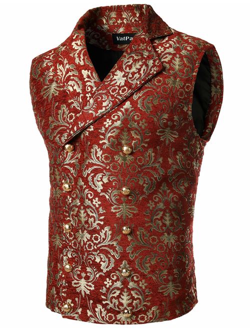 VATPAVE Mens Victorian Double Breasted Vest Gothic Steampunk Waistcoat