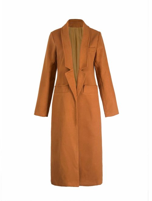 PERSUN Women's Classic Notch Lapel Long Sleeve Longline Coat