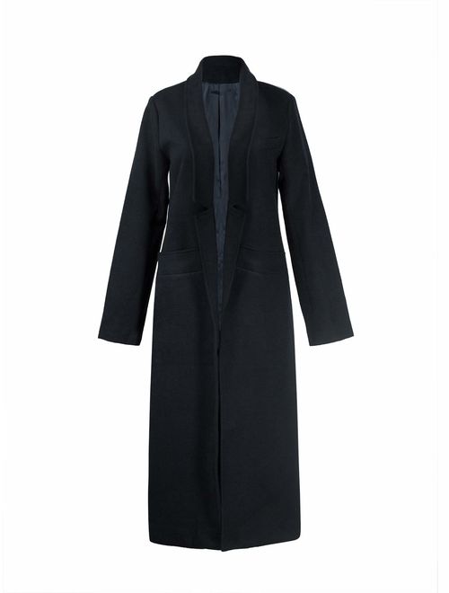 PERSUN Women's Classic Notch Lapel Long Sleeve Longline Coat