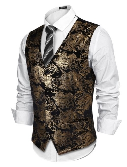 Mens Classic Suit Vest Paisley Floral Tuxedo Dress Waistcoat Vests