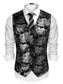 Mens Classic Suit Vest Paisley Floral Tuxedo Dress Waistcoat Vests