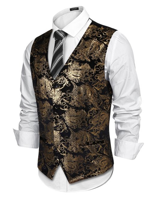 COOFANDY Mens Classic Suit Vest Paisley Floral Tuxedo Dress Waistcoat Vests