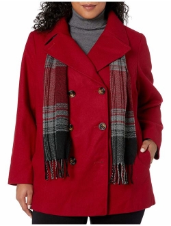 Women's Plus-Size Double Breasted Peacoat with Scarf