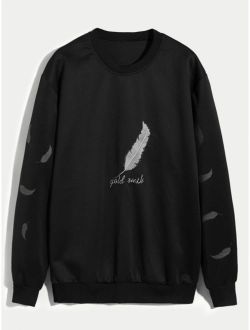 Men Feather & Letter Embroidered Sweatshirt