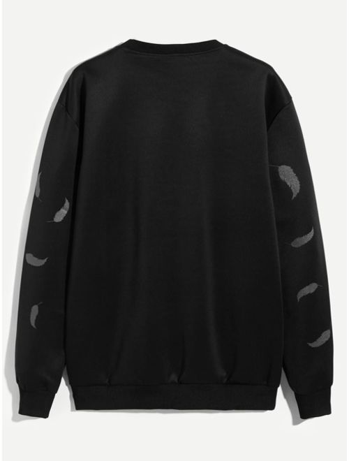 Shein Men Feather & Letter Embroidered Sweatshirt