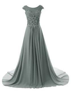 Prom Dresses Long Evening Gowns Lace Bridesmaid Dress Chiffon Prom Dress Cap Sleeve