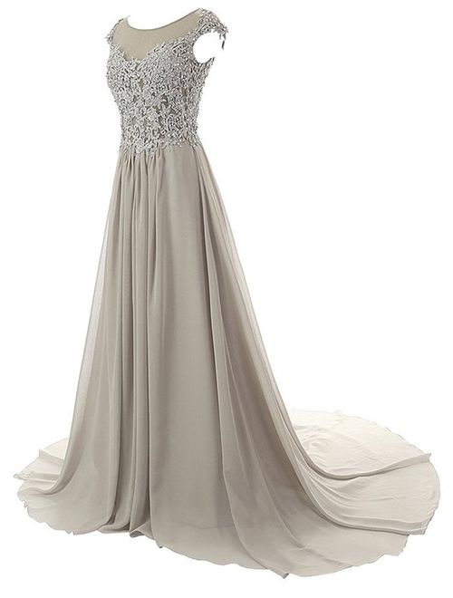 Prom Dresses Long Evening Gowns Lace Bridesmaid Dress Chiffon Prom Dress Cap Sleeve