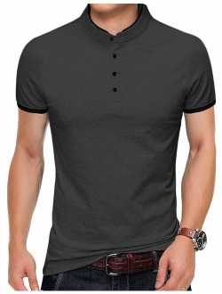 YTD Mens Summer Slim Fit Pure Color Short Sleeve Polo Casual T-Shirts