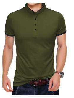 YTD Mens Summer Slim Fit Pure Color Short Sleeve Polo Casual T-Shirts