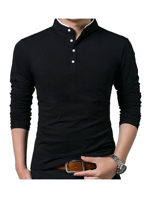 YTD Mens Summer Slim Fit Pure Color Short Sleeve Polo Casual T-Shirts