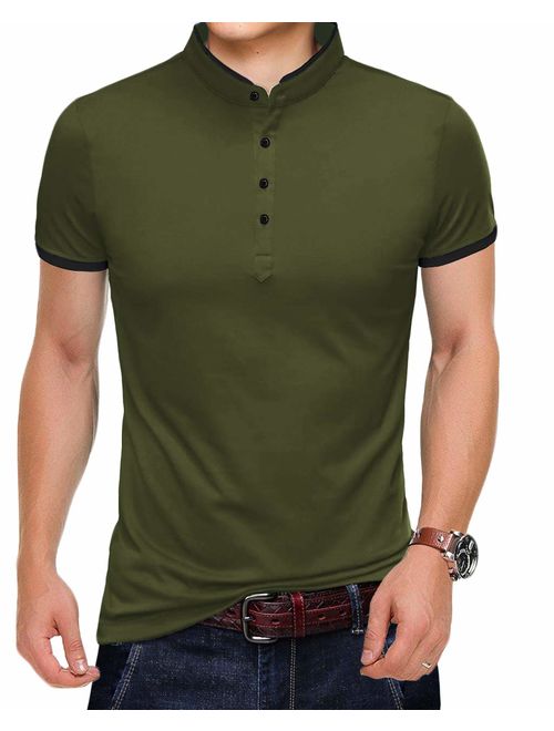 YTD Mens Summer Slim Fit Pure Color Short Sleeve Polo Casual T-Shirts