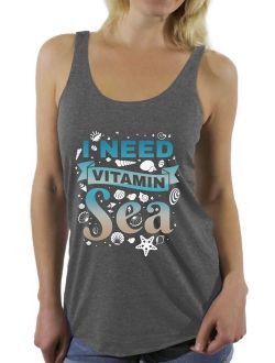 I Need Vitamin Sea Racerback Tank Top for Women Funny Gifts for Summer Beach Vibes Sleeveless Tshirt Beach Party Outfit Vacation Tank Top Summer Beach Tank
