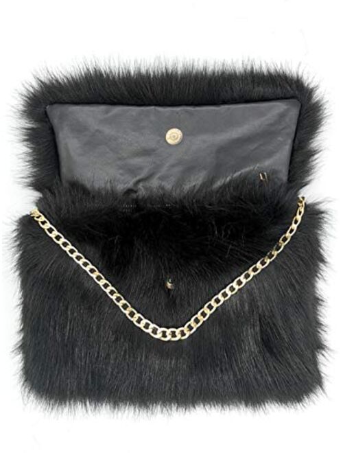 FHQHTH Faux Fur Purse Fuzzy Handbags for Women Evening Handbags Al alloy Shoulder Strap