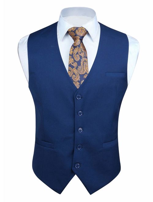 Enlision Men's Suit Vest Business Formal Dress Waistcoat Cotton Solid Color Vest for Suit or Tuxedo