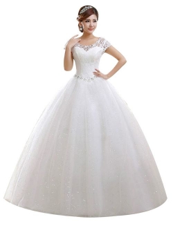 Eyekepper Double Shoulder Floor Length Bridal Gown Wedding Dress Custom Size