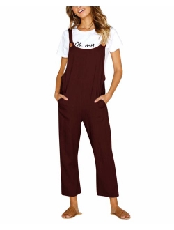 CNFIO Women Baggy Overalls Cotton Casual Strappy Jumpsuits Playsuit with Pockets