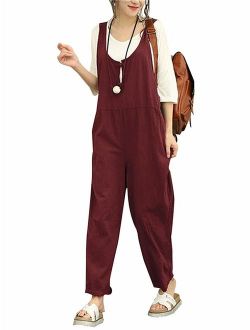 Women's Fashion Sleeveless Cotton Linen Loose Jumpsuits