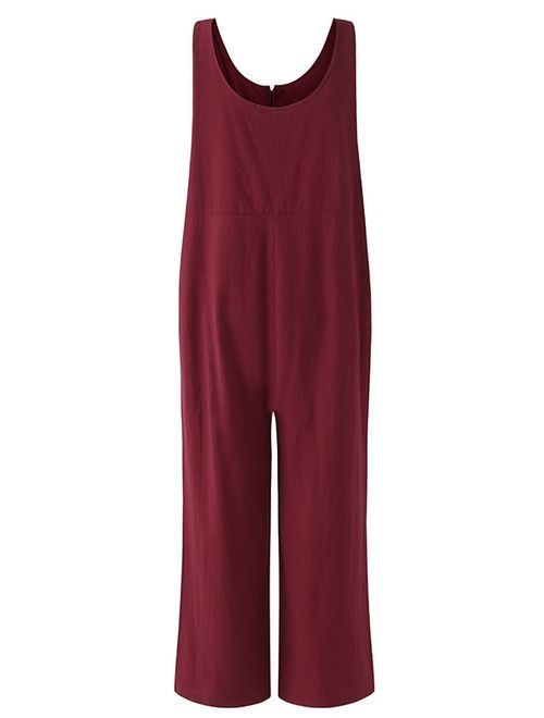 Women's Fashion Sleeveless Cotton Linen Loose Jumpsuits