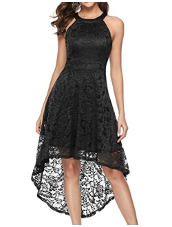 BeryLove Women's Floral Lace Hi-Lo Bridesmaid Dress V Neck Cocktail Formal Swing Dress