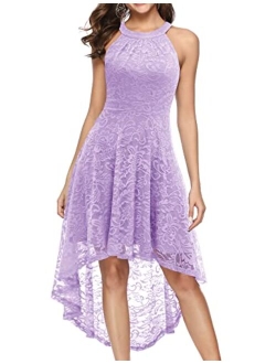 BeryLove Women's Floral Lace Hi-Lo Bridesmaid Dress V Neck Cocktail Formal Swing Dress