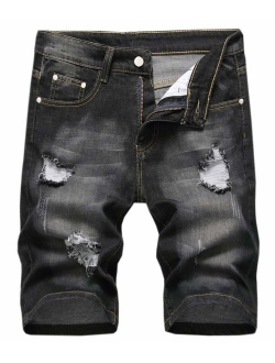 Betusline Men's Ripped Denim Shorts